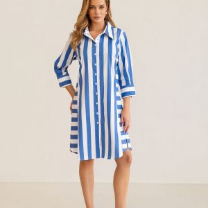 Two Way Stripe Shirtmaker - Blue Block Stripe