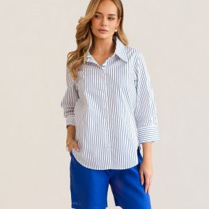 3/4 Striped Shirt - Blue Fine Stripe