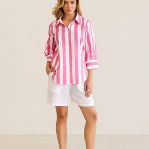 3/4 Classic Shirt - Pink Block Stripe