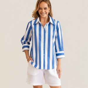 3/4 Classic Shirt - Blue Block Stripe
